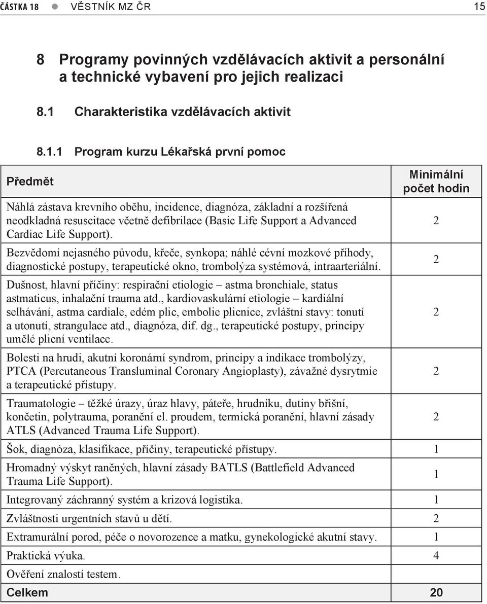 8 Programy povinných vzdělávacích aktivit a personální a technické vybavení pro jejich realizaci 8.1 