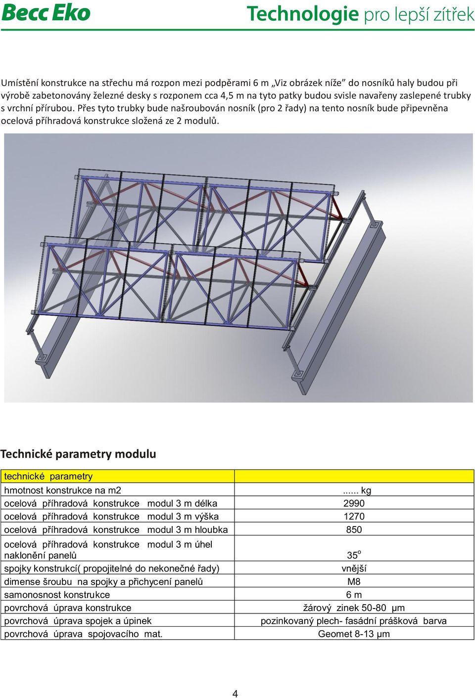 Technické parametry modulu technické parametry hmotnost konstrukce na m2.