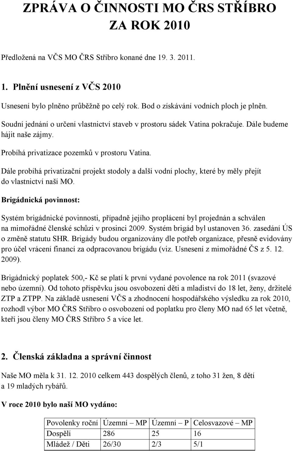 Dále probíhá privatizační projekt stodoly a další vodní plochy, které by měly přejít do vlastnictví naší MO.