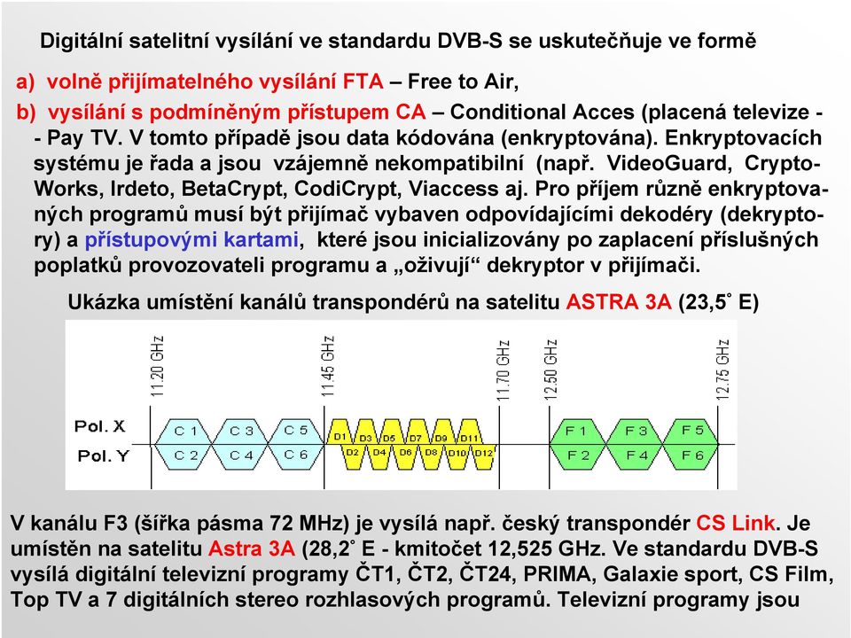 Pro příjem různě enkryptovaných programů musí být přijímač vybaven odpovídajícími dekodéry (dekryptory) a přístupovými kartami, které jsou inicializovány po zaplacení příslušných poplatků