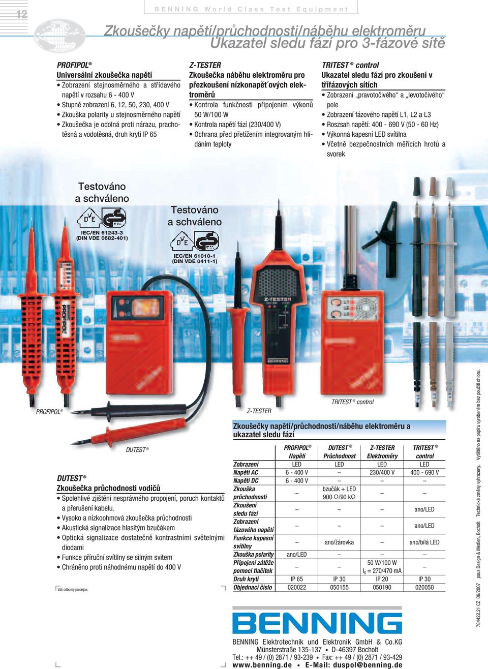 přezkoušení nízkonapět ových elektroměrů Kontrola funkčnosti připojením výkonů 50 W/100 W Kontrola napětí fází (230/400 V) Ochrana před přetížením integrovaným hlídáním teploty TRITEST control