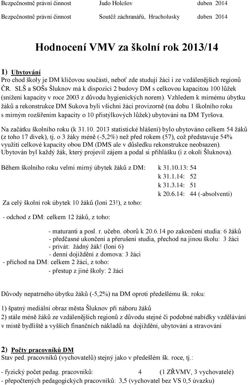 SLŠ a SOŠs Šluknov má k dispozici 2 budovy DM s celkovou kapacitou 100 lůžek (snížení kapacity v roce 2003 z důvodu hygienických norem).