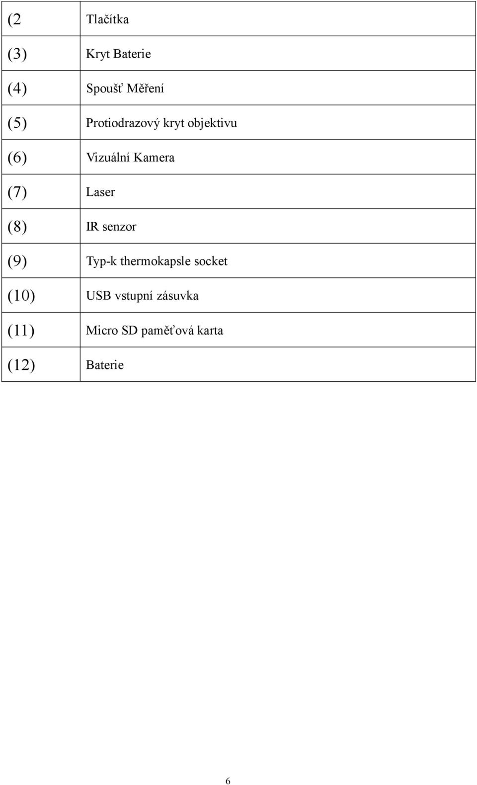 Laser (8) IR senzor (9) Typ-k thermokapsle socket (10)