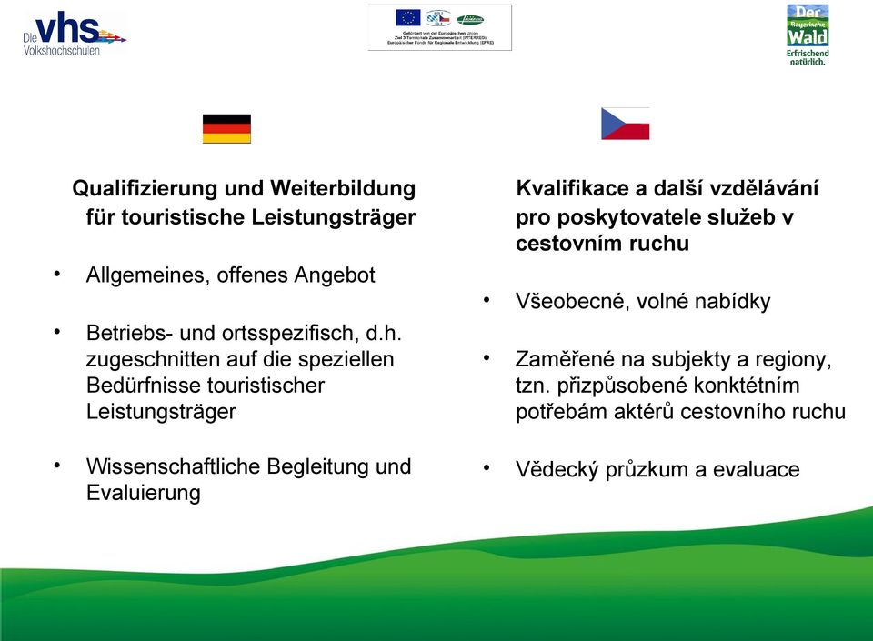 d.h. zugeschnitten auf die speziellen Bedürfnisse touristischer Leistungsträger Wissenschaftliche Begleitung und