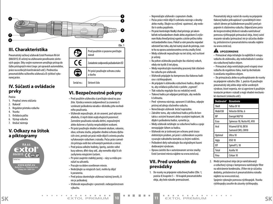 Prednosťou pneumatického račňového uťahovača JE rýchlosť vykonanej práce. IV. Súčasti a ovládacie prvky Pozícia 1. Prepínač smeru otáčania 2. Rukoväť 3. Regulátor prietoku vzduchu 4. Vsuvka 5.