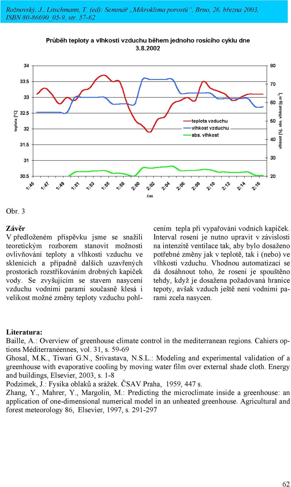 Interval rosení je nutno upravit v závislosti na intenzitě ventilace tak, aby bylo dosaženo potřebné změny jak v teplotě, tak i (nebo) ve vlhkosti vzduchu.