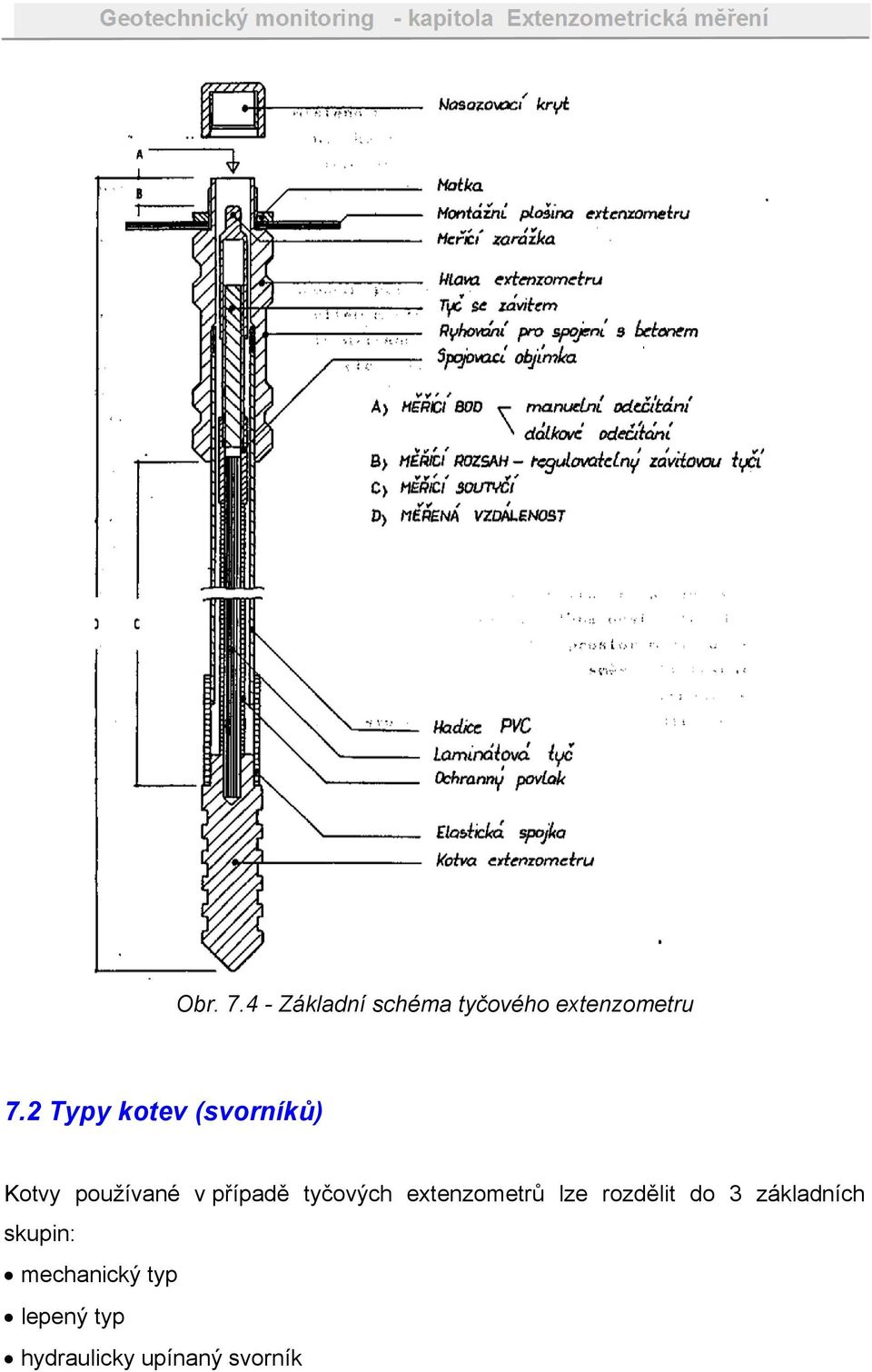 tyčových extenzometrů lze rozdělit do 3 základních