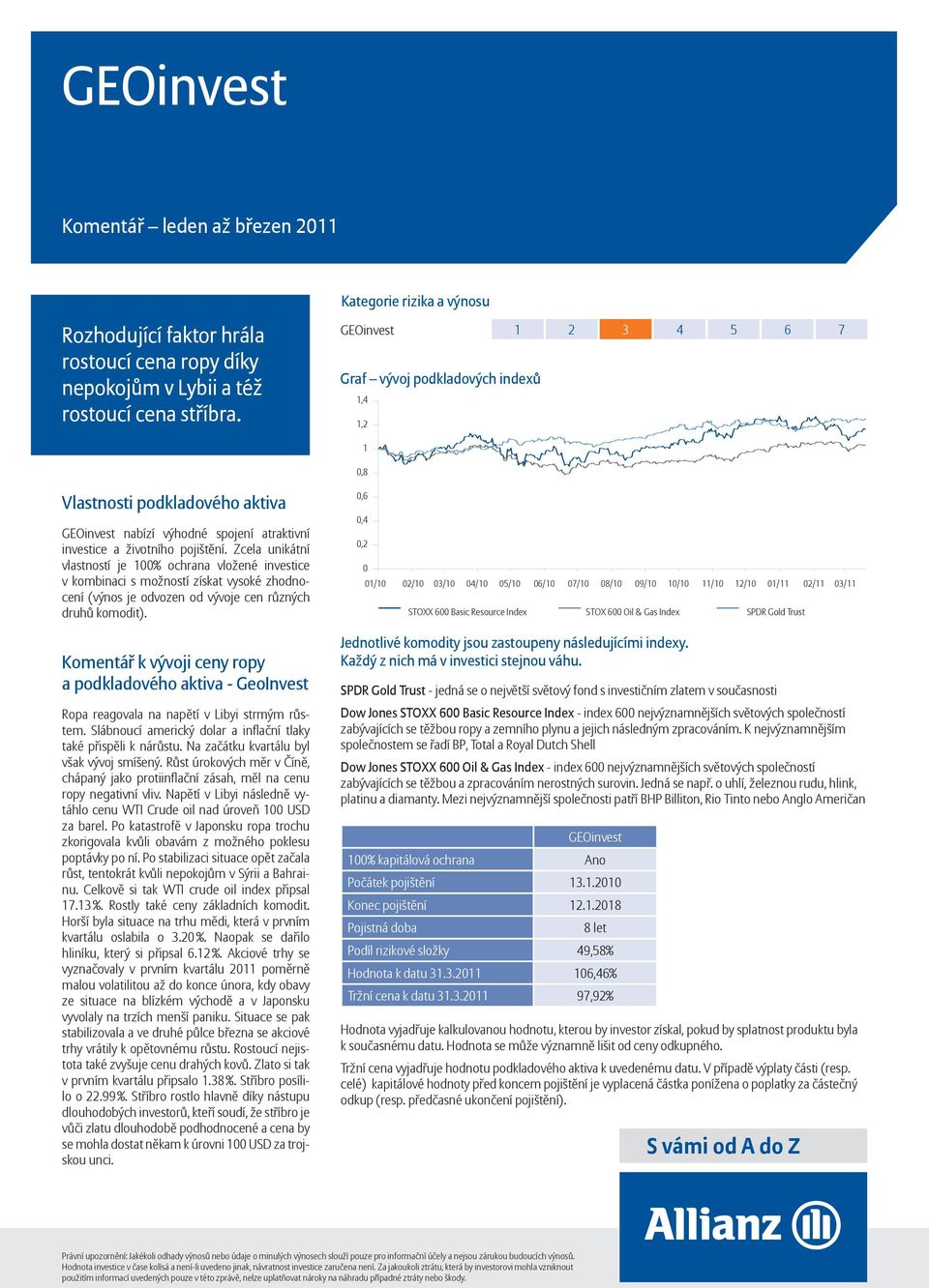 Zcela unikátní vlastností je 100% ochrana vložené investice v kombinaci s možností získat vysoké zhodnocení (výnos je odvozen od vývoje cen různých druhů komodit).