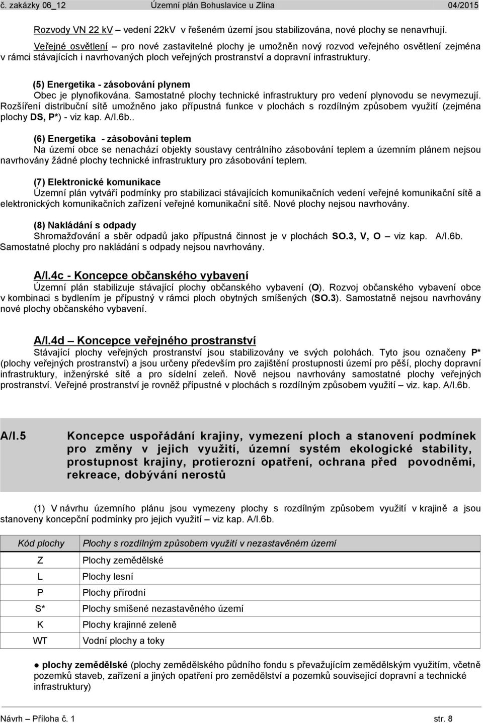 (5) Energetika - zásobování plynem Obec je plynofikována. Samostatné plochy technické infrastruktury pro vedení plynovodu se nevymezují.