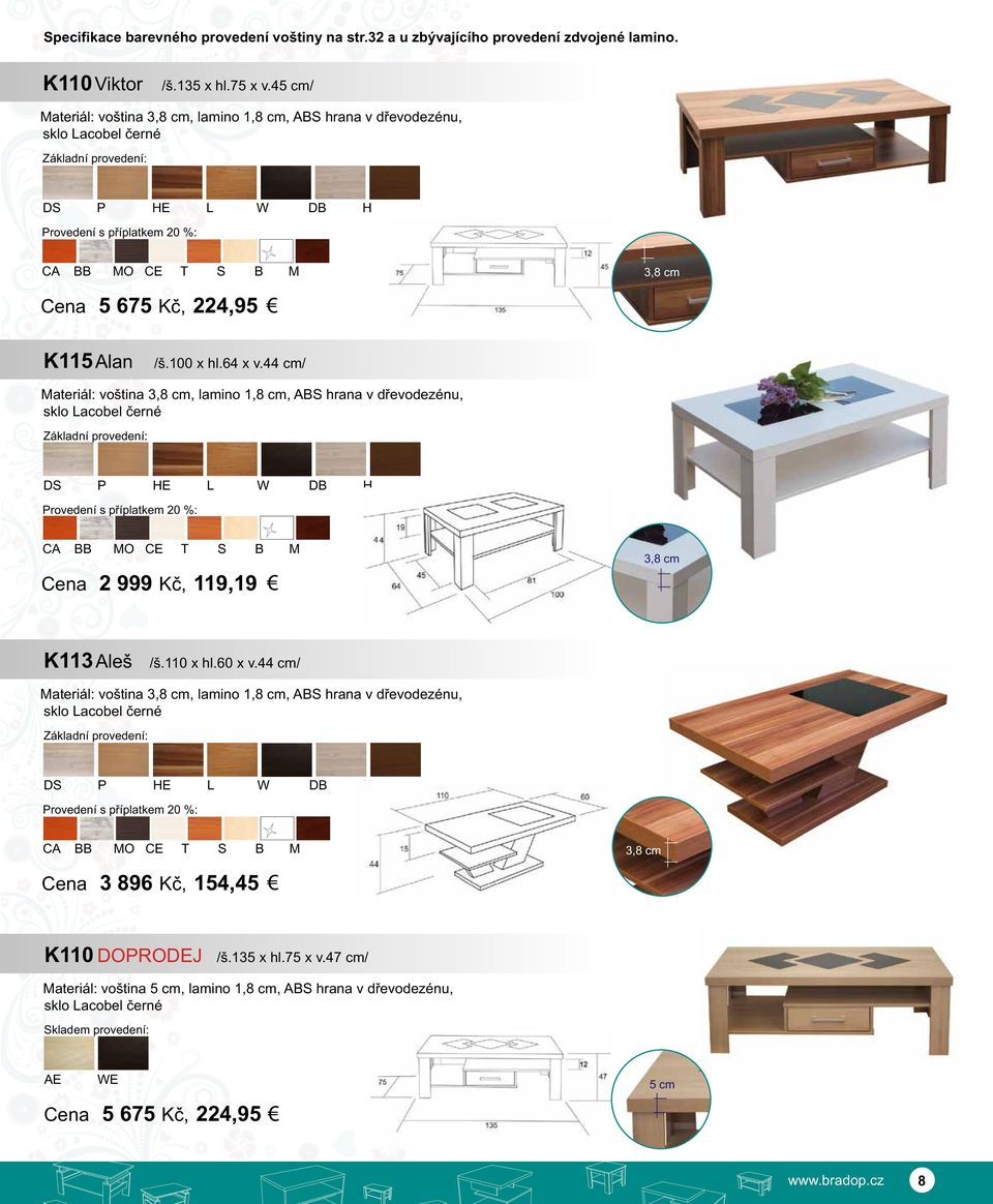 44 cm/ Materiál: voština, lamino 1,8 cm, ABS hrana v dřevodezénu, sklo Lacobel černé Cena 2 999 Kč, 119,19 K113 Aleš /š.110 x hl.60 x v.