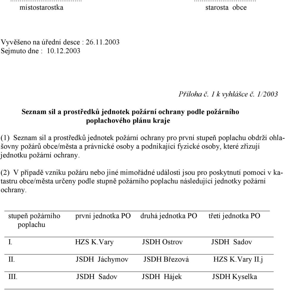 obce/msta a právnické osoby a podnikající fyzické osoby, které z,izují jednotku požární ochrany.