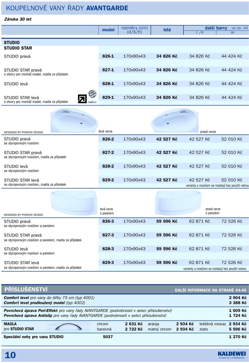 pfiíplatek STUDIO levá se styroporov m nosiãem STUDIO STAR levá se styroporov m nosiãem, madla za pfiíplatek levá verze pravá verze 826-2 170x90x43 42 527 Kã 42 527 Kã 52 010 Kã 827-2 170x90x43 42