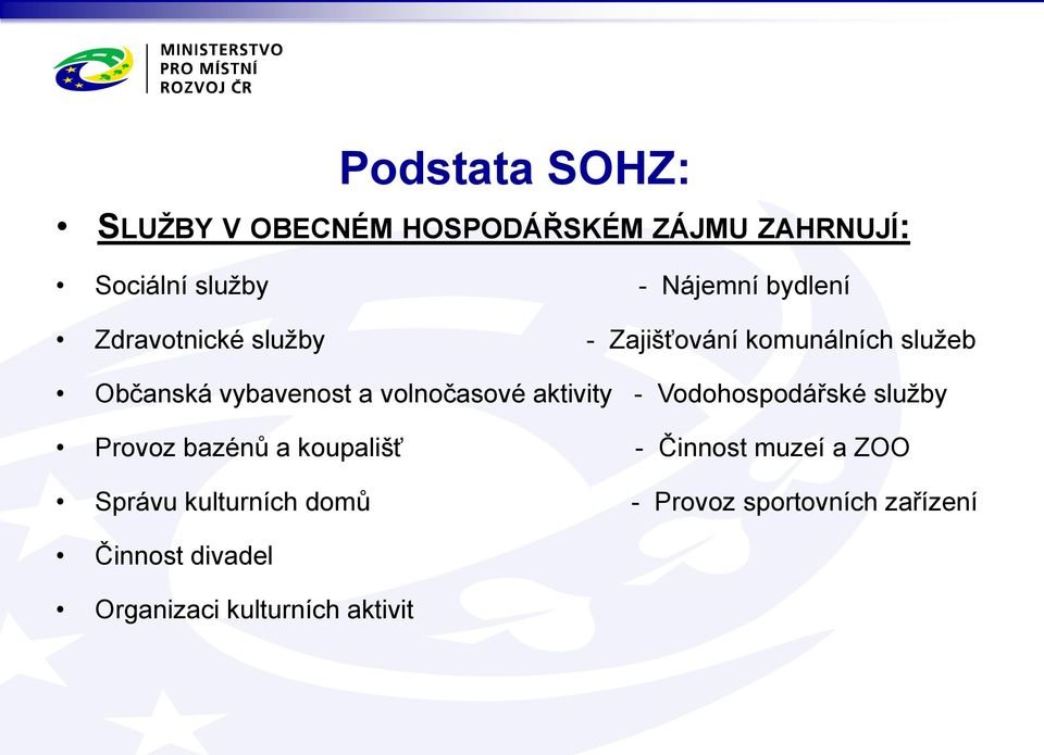 volnočasové aktivity - Vodohospodářské služby Provoz bazénů a koupališť - Činnost muzeí a