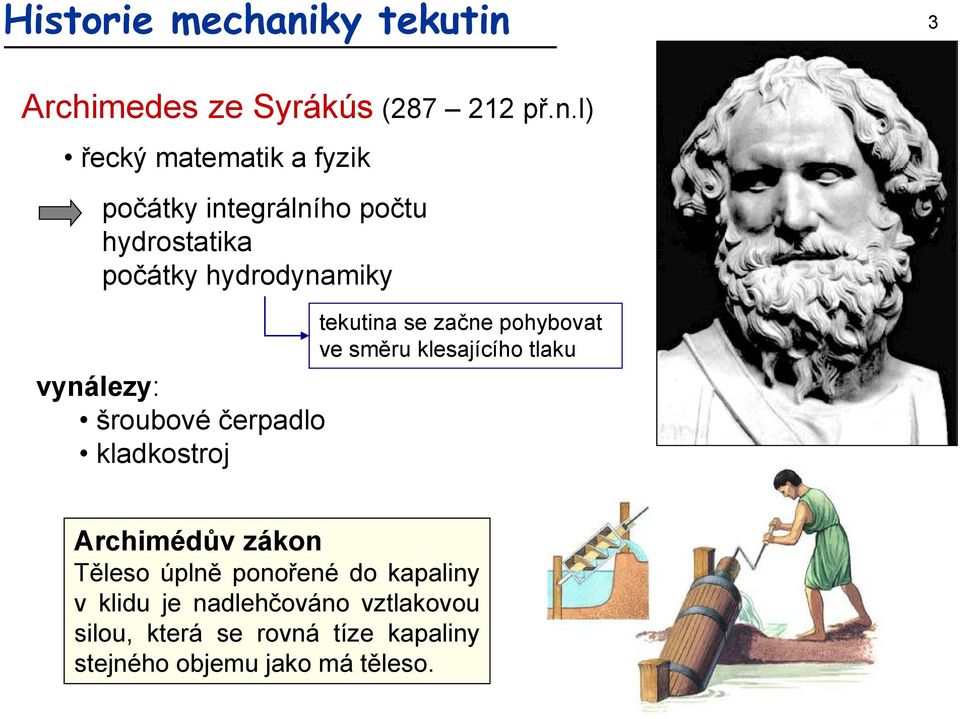 vynálezy: šroubové čerpadlo kladkostroj tekutina se začne pohybovat ve esměru ě klesajícího ta