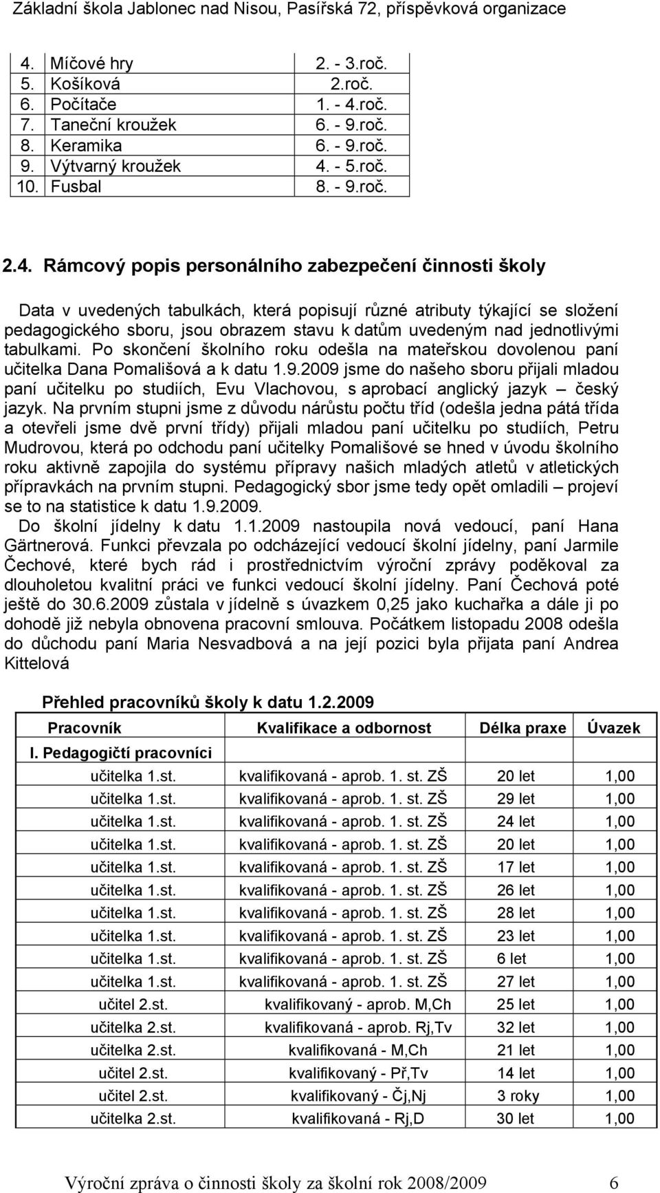 tabulkami. Po skončení školního roku odešla na mateřskou dovolenou paní učitelka Dana Pomališová a k datu 1.9.