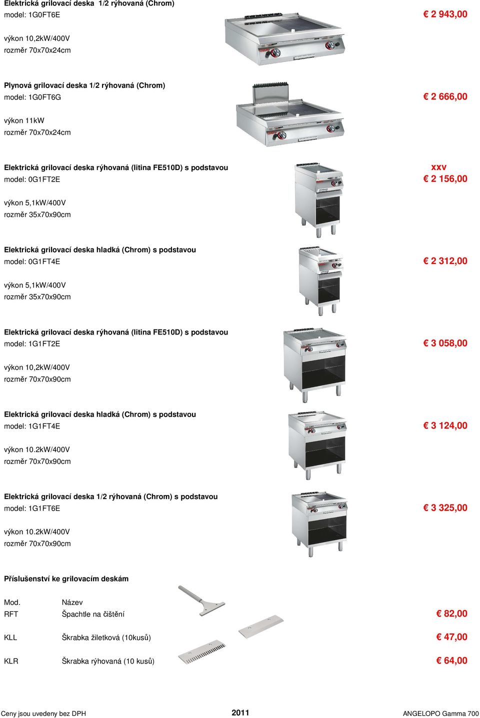 35x70x90cm Elektrická grilovací deska rýhovaná (litina FE510D) s podstavou model: 1G1FT2E 3 058,00 výkon 10,2kW/400V rozměr 70x70x90cm Elektrická grilovací deska hladká (Chrom) s podstavou model: