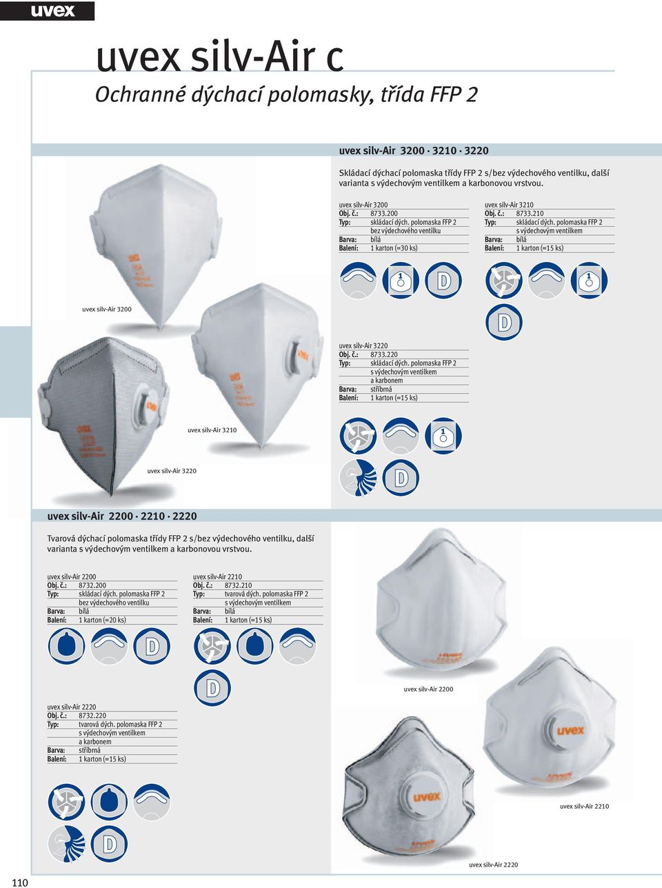 polomaska FFP 2 uvex silv-air 3200 uvex silv-air 3220 Obj. č.: 8733.220 Typ: skládací dých.