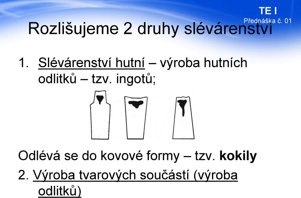 tzv. ingotů; Odlévá se do kovové formy tzv.