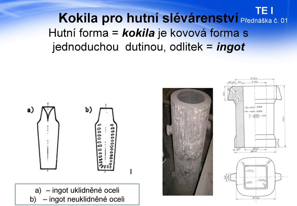 jednoduchou dutinou, odlitek = ingot a)