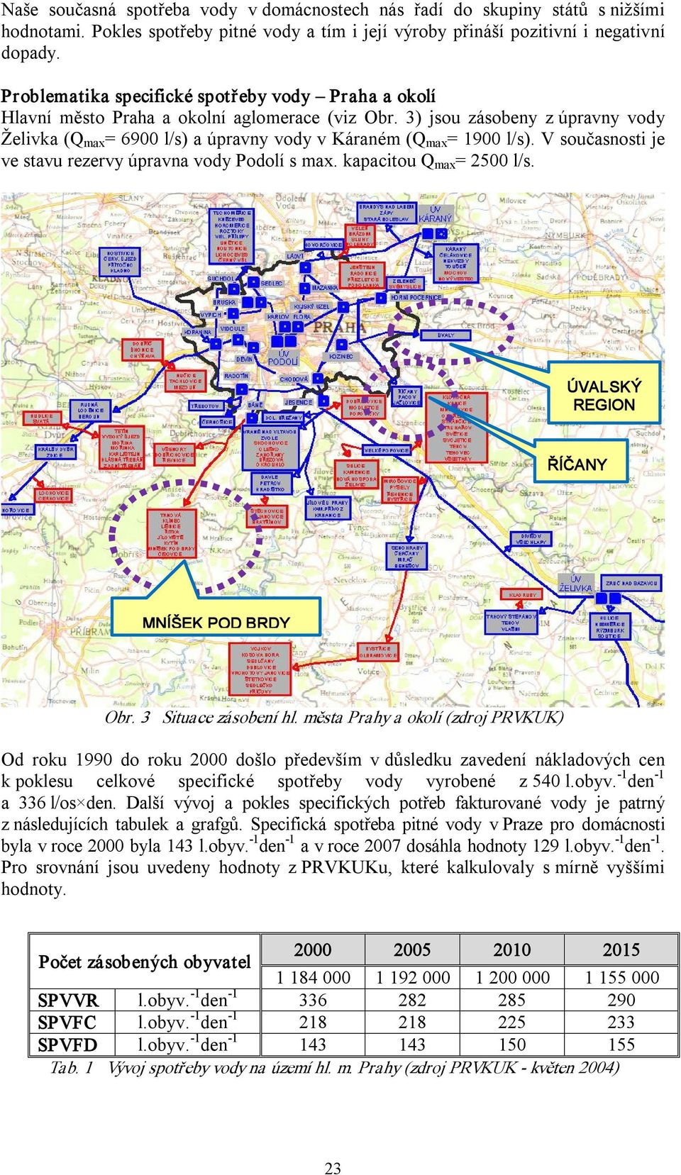 3) jsou zásobeny z úpravny vody Želivka (Q max = 6900 l/s) a úpravny vody v Káraném (Q max = 1900 l/s). V současnosti je ve stavu rezervy úpravna vody Podolí s max. kapacitou Q max = 2500 l/s.