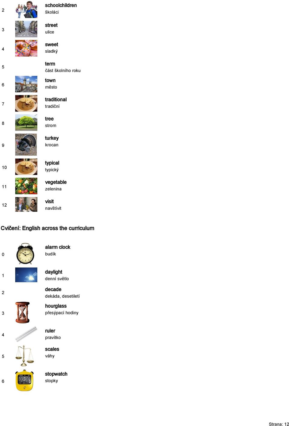 navštívit Cvičení: English across the curriculum alarm clock budík daylight denní světlo