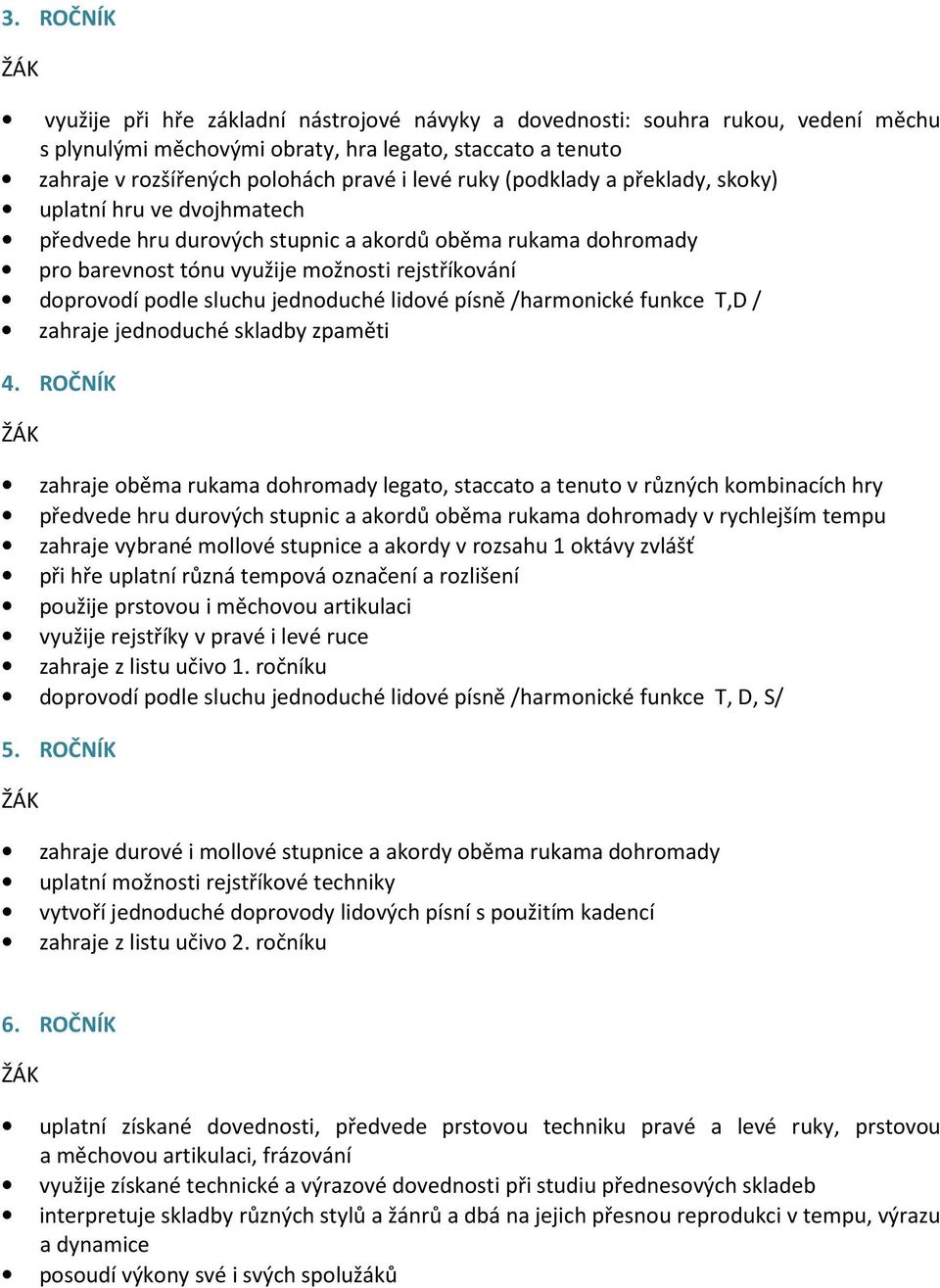 jednoduché lidové písně /harmonické funkce T,D / zahraje jednoduché skladby zpaměti 4.