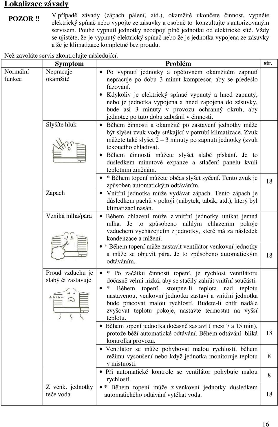 Než zavoláte servis zkontrolujte následující: Symptom Problém str.