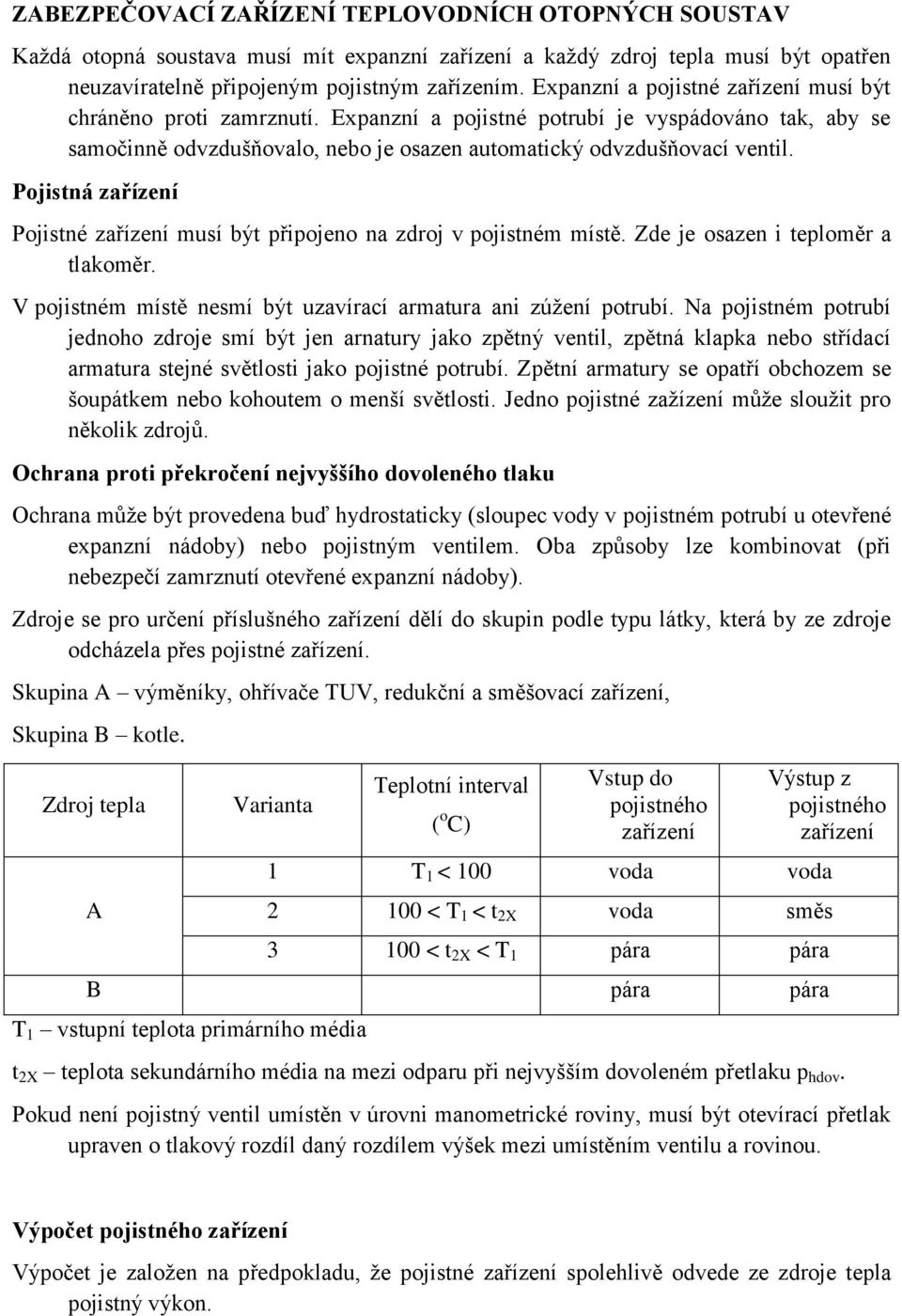 Pojistná zařízení Pojistné zařízení musí být připojeno na zdroj v pojistném místě. Zde je osazen i teploměr a tlakoměr. V pojistném místě nesmí být uzavírací armatura ani zúžení potrubí.