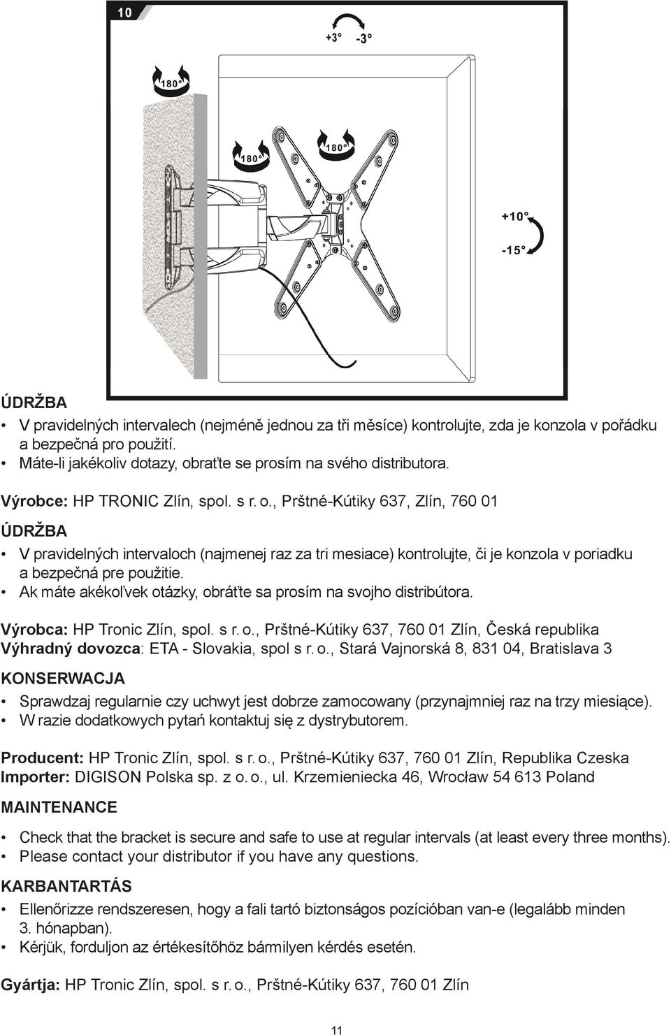 Ak máte akékoľvek otázky, obráťte sa prosím na svojho distribútora. Výrobca: HP Tronic Zlín, spol. s r. o., Prštné-Kútiky 637, 760 01 Zlín, Česká republika Výhradný dovozca: ETA - Slovakia, spol s r.