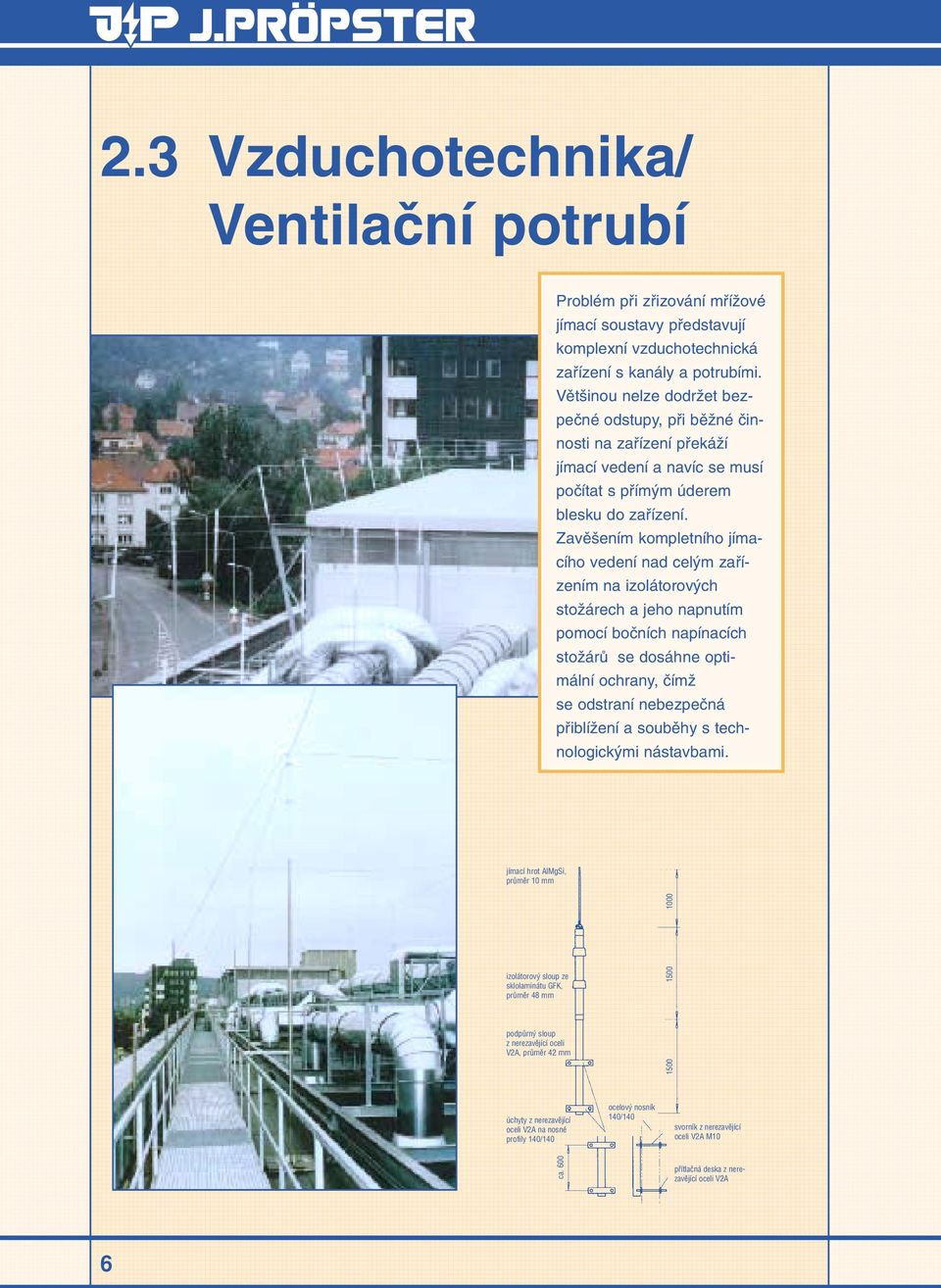 Zavû ením kompletního jímacího vedení nad cel m zafiízením na izolátorov ch stoïárech a jeho napnutím pomocí boãních napínacích stoïárû se dosáhne optimální ochrany, ãímï se odstraní nebezpeãná