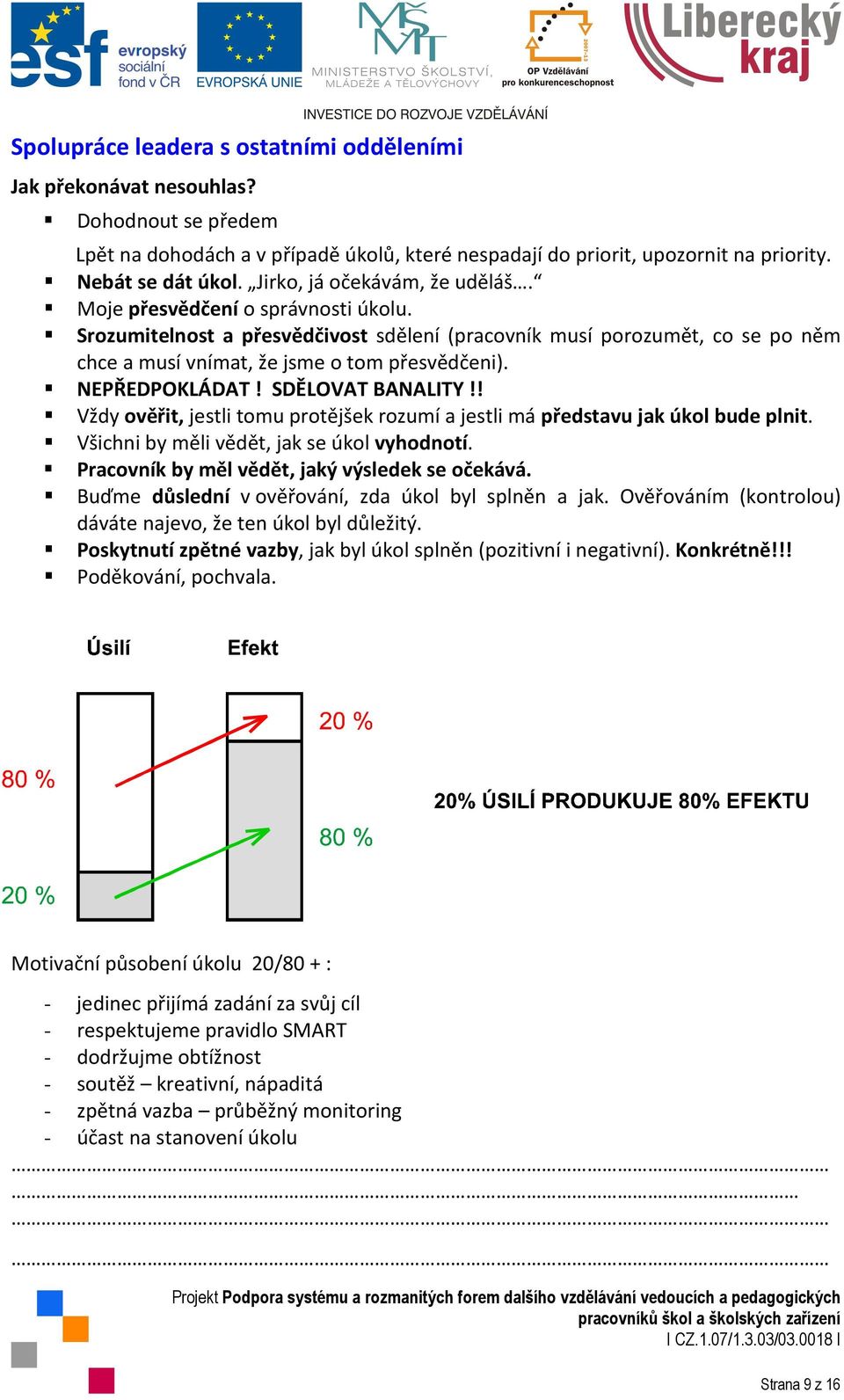 NEPŘEDPOKLÁDAT! SDĚLOVAT BANALITY!! Vždy ověřit, jestli tomu protějšek rozumí a jestli má představu jak úkol bude plnit. Všichni by měli vědět, jak se úkol vyhodnotí.