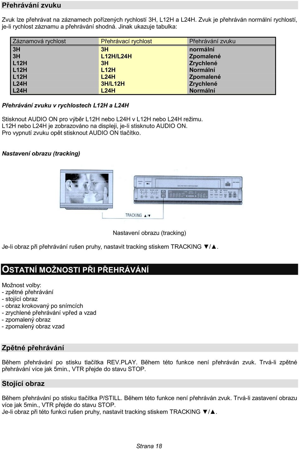 ehrávání zvuku 3H 3H normální 3H L$2H/L24H Zpomalené L$2H 3H Zrychlené L$2H L$2H Normální L$2H L24H Zpomalené L24H 3H/L$2H Zrychlené L24H L24H Normální P!