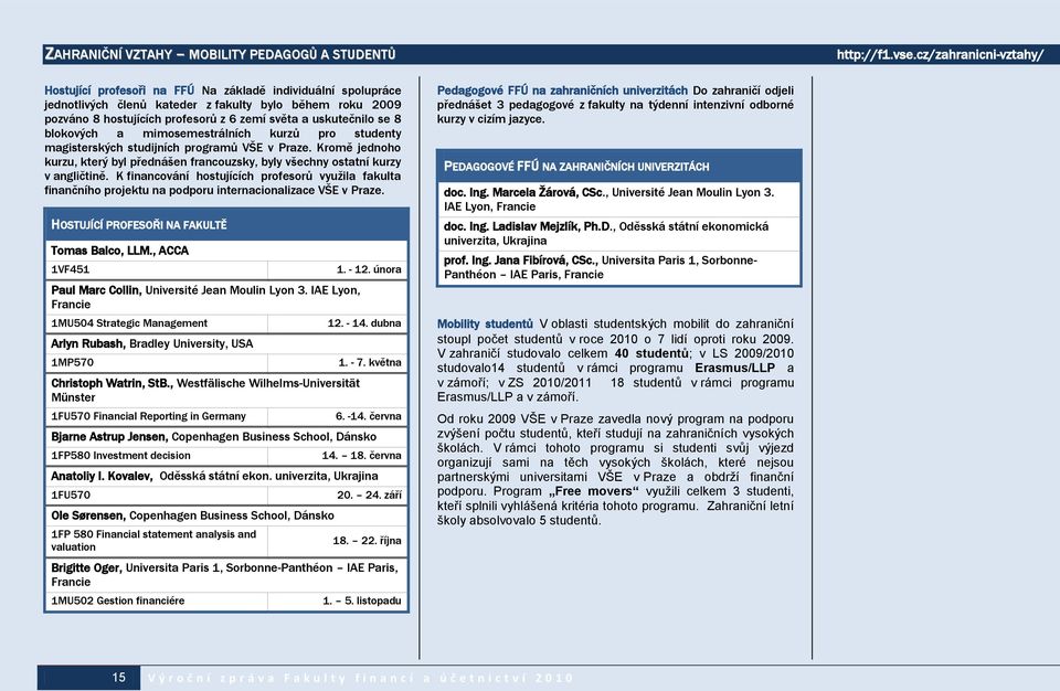 uskutečnilo se 8 blokových a mimosemestrálních kurzů pro studenty magisterských studijních programů VŠE v Praze.