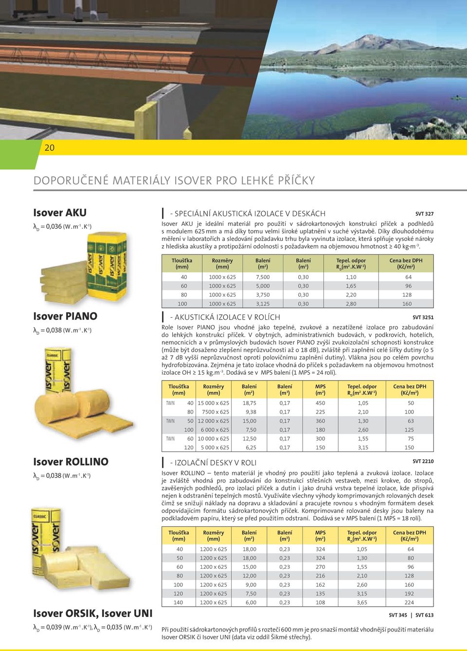 K -1 ) - SPECIÁLNÍ AKUSTICKÁ IZOLACE V DESKÁCH SVT 327 Isover AKU je ideální materiál pro použití v sádrokartonových konstrukcí příček a podhledů s modulem 625 mm a má díky tomu velmi široké