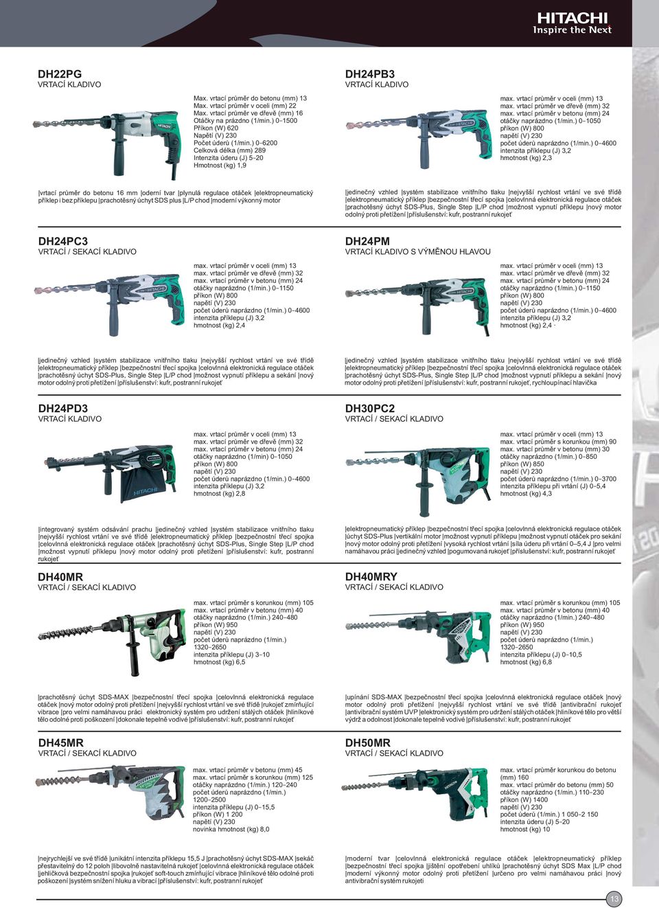 vrtací průměr ve dřevě (mm) 2 max. vrtací průměr v betonu (mm) 24 1050 příkon (W) 800 počet úderů naprázdno (1/min.