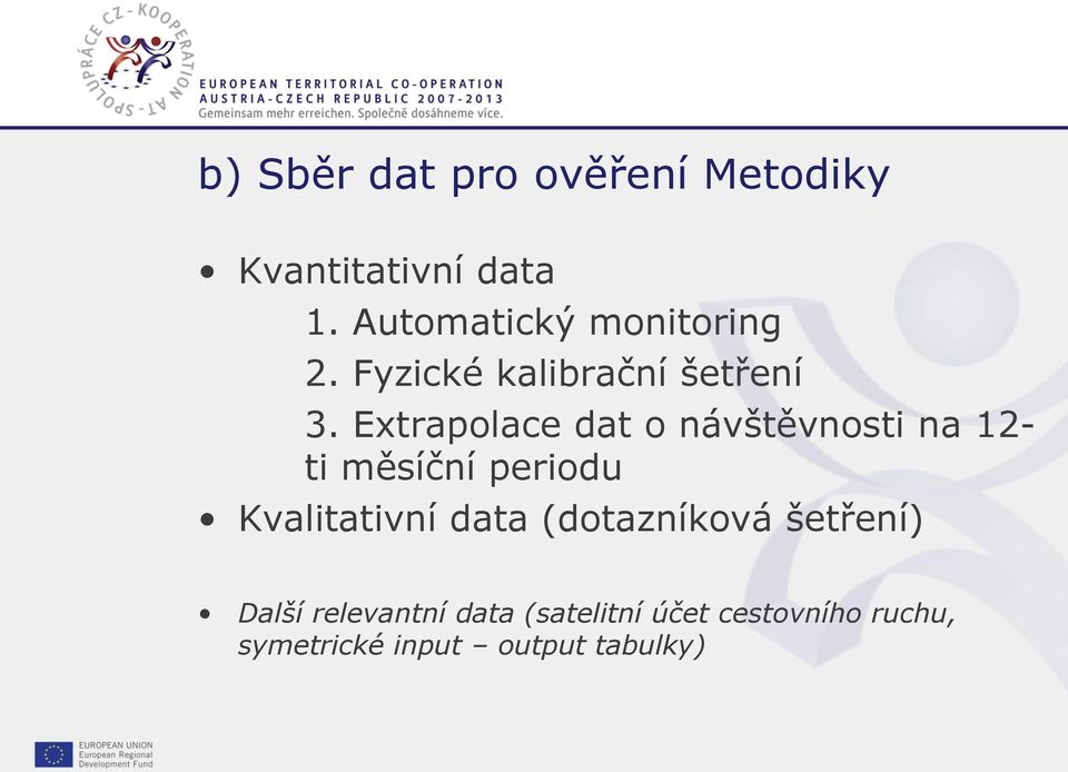 Extrapolace dat o návštěvnosti na 12- ti měsíční periodu Kvalitativní data (dotazníková