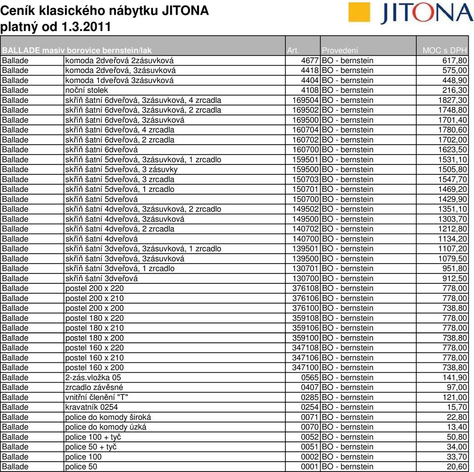 448,90 Ballade noční stolek 4108 BO - bernstein 216,30 Ballade skříň šatní 6dveřová, 3zásuvková, 4 zrcadla 169504 BO - bernstein 1827,30 Ballade skříň šatní 6dveřová, 3zásuvková, 2 zrcadla 169502 BO