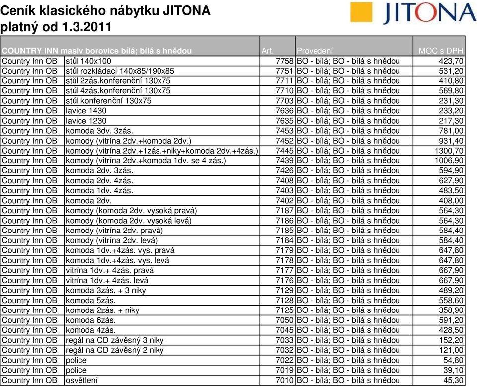 2zás.konferenční 130x75 7711 BO - bílá; BO - bílá s hnědou 410,80 Country Inn OB stůl 4zás.