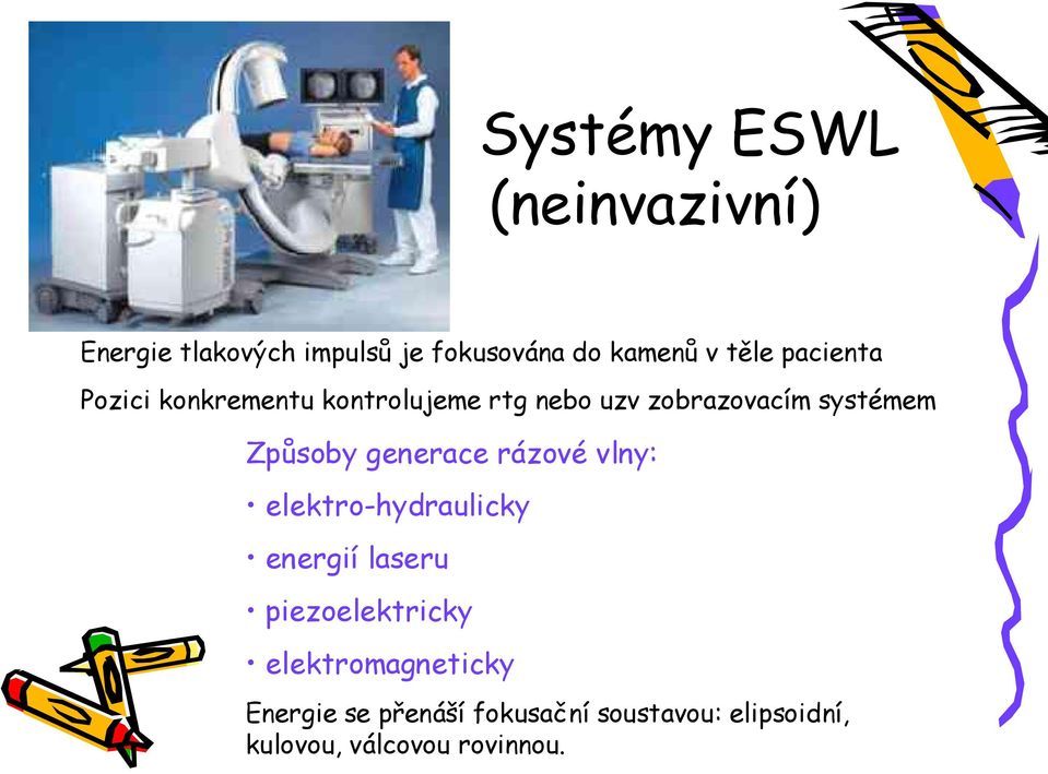 generace rázové vlny: elektro-hydraulicky energií laseru piezoelektricky