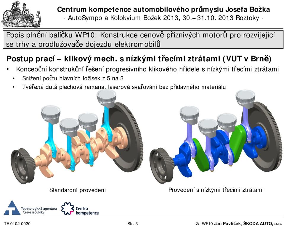 hřídele s nízkými třecími ztrátami Snížení počtu hlavních ložisek z 5 na 3 Tvářená dutá plechová