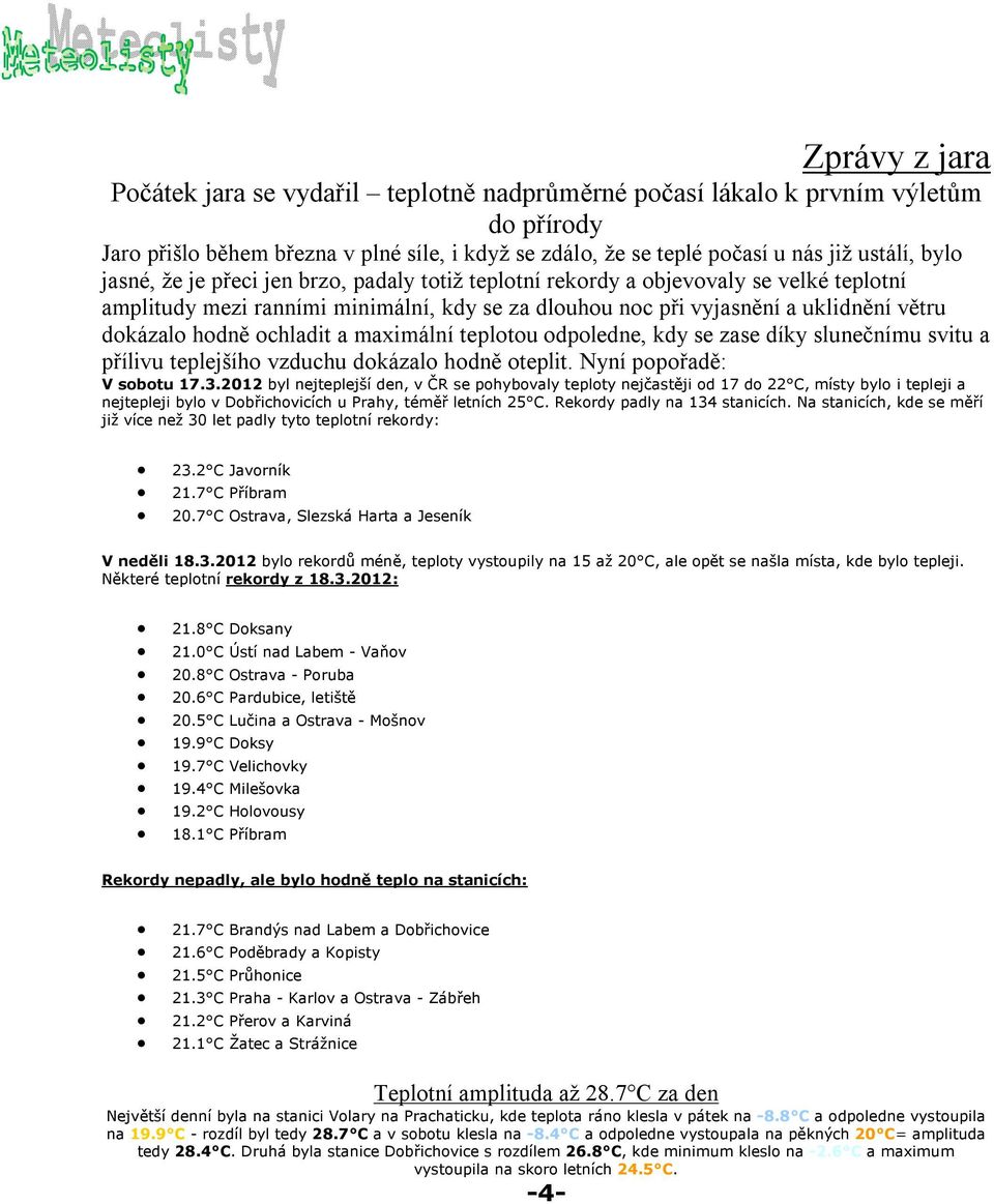 ochladit a maximální teplotou odpoledne, kdy se zase díky slunečnímu svitu a přílivu teplejšího vzduchu dokázalo hodně oteplit. yní popořadě: V sobotu 17.3.