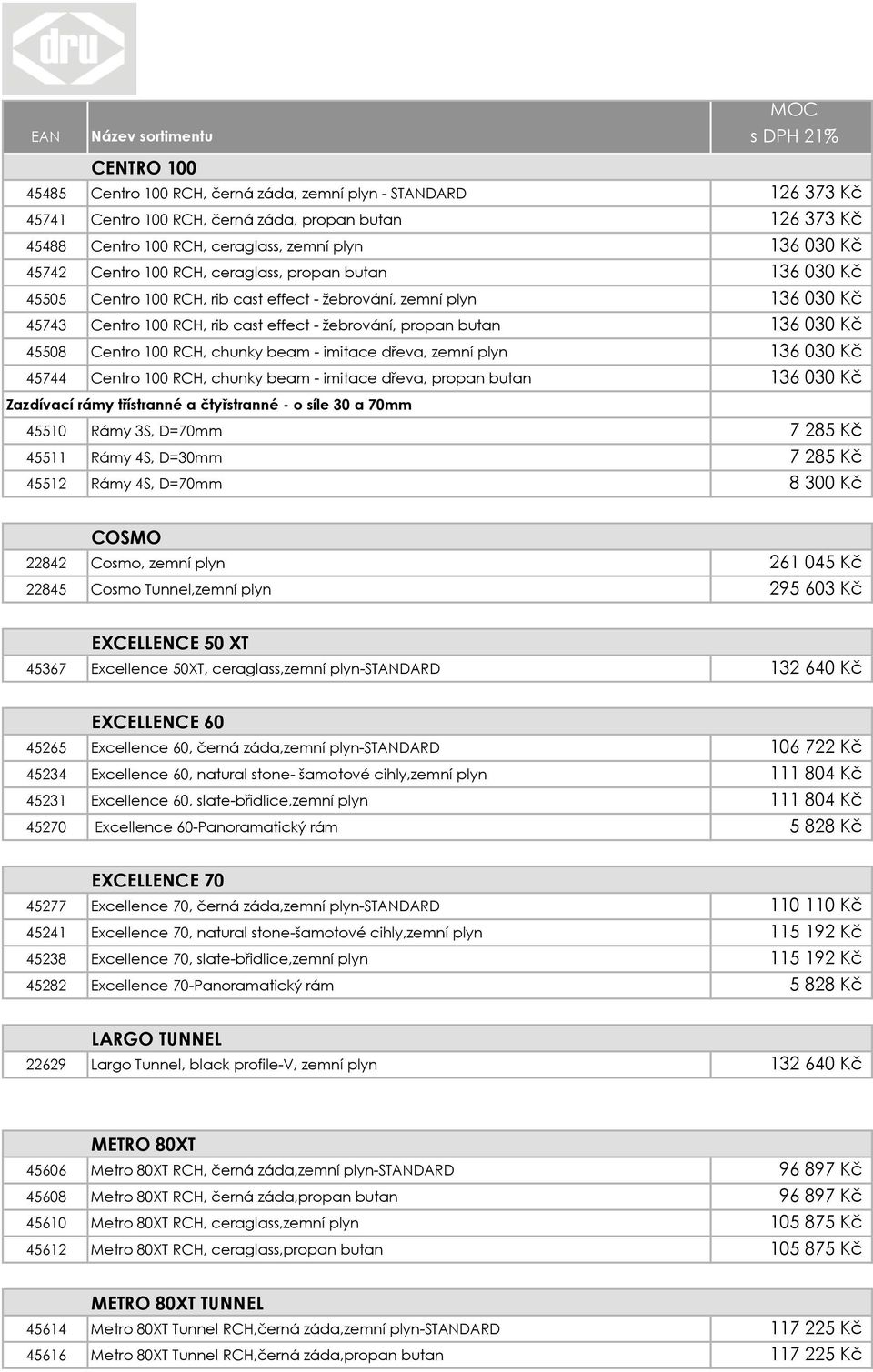 RCH, rib cast effect - žebrování, propan butan 136 030 Kč 45508 Centro 100 RCH, chunky beam - imitace dřeva, zemní plyn 136 030 Kč 45744 Centro 100 RCH, chunky beam - imitace dřeva, propan butan 136