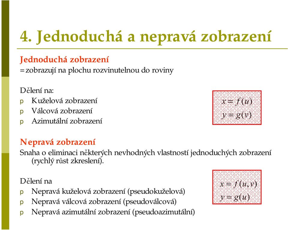 nevhodných vlastností jednoduchých zobrazení (rychlý růst zkreslení).