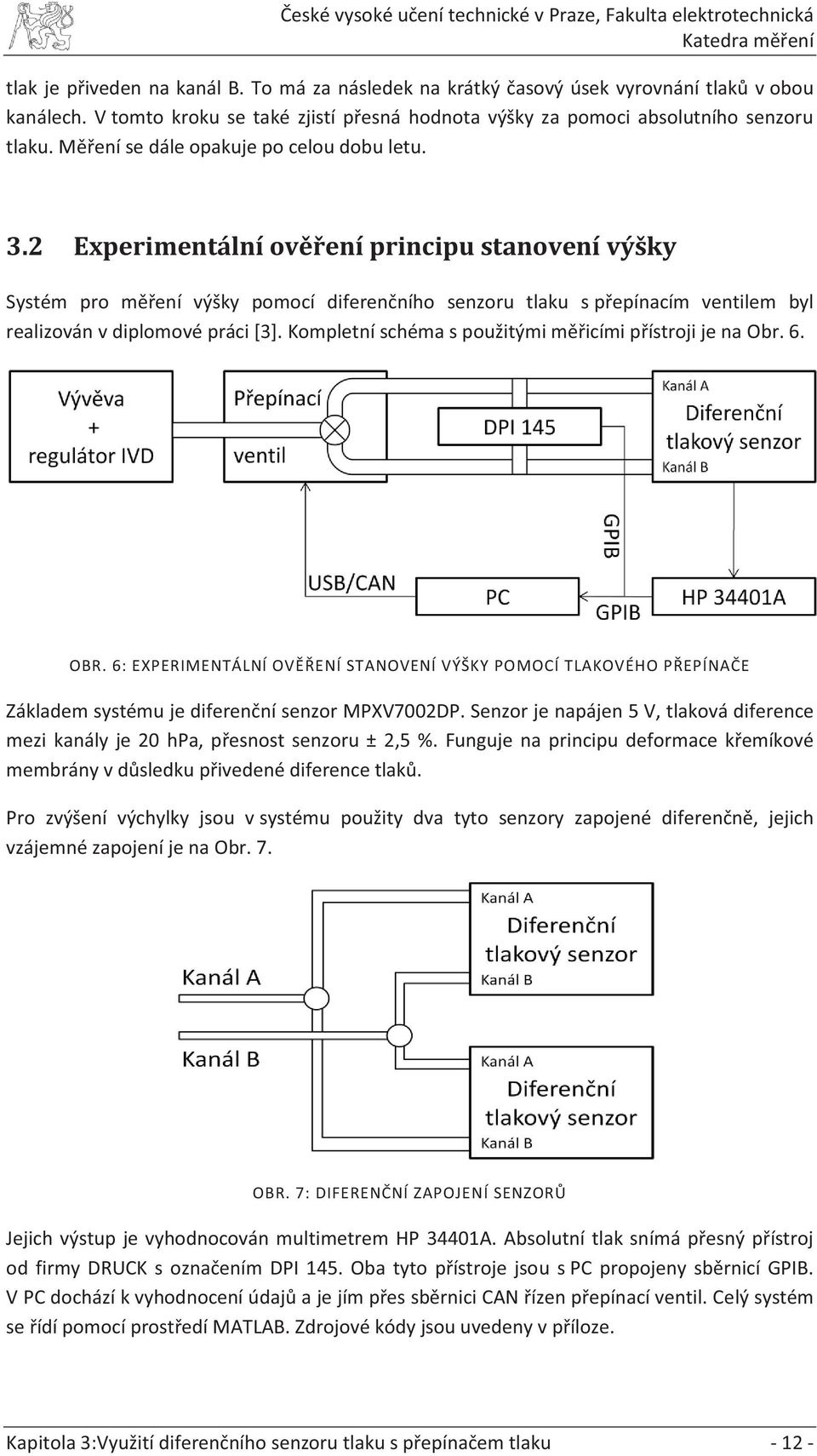 2 Experimentální ověření principu stanovení výšky Systém pro měření výšky pomocí diferenčního senzoru tlaku s přepínacím ventilem byl realizován v diplomové práci [3].