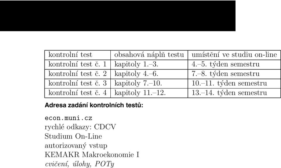 týden semestru kontrolní testč. 4 kapitoly 11. 12. 13. 14.