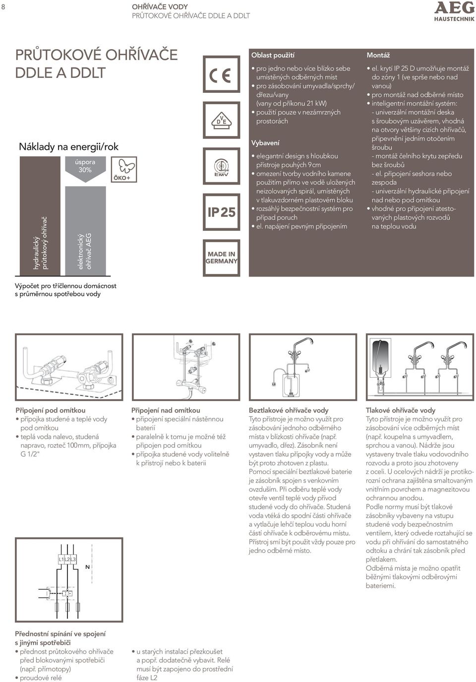 vybavení elegantní design s hloubkou přístroje made pouhých in 9 cm germany omezení tvorby vodního kamene IP 25 použitím přímo ve vodě uložených neizolovaných spirál, umístěných v tlakuvzdorném