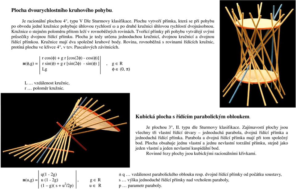 Kružnice o stejném poloměru přitom leží v rovnoběžných rovinách. Tvořící přímky při pohybu vytvářejí svými průsečíky dvojnou řídící přímku.