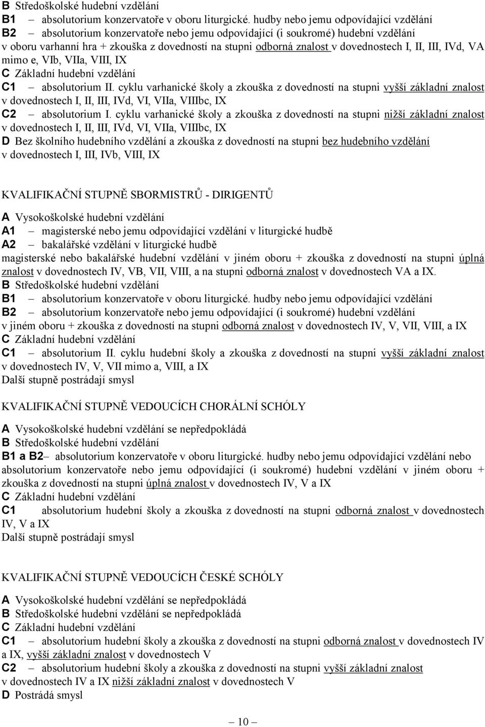 dovednostech I, II, III, IVd, VA mimo e, VIb, VIIa, VIII, IX C1 absolutorium II.