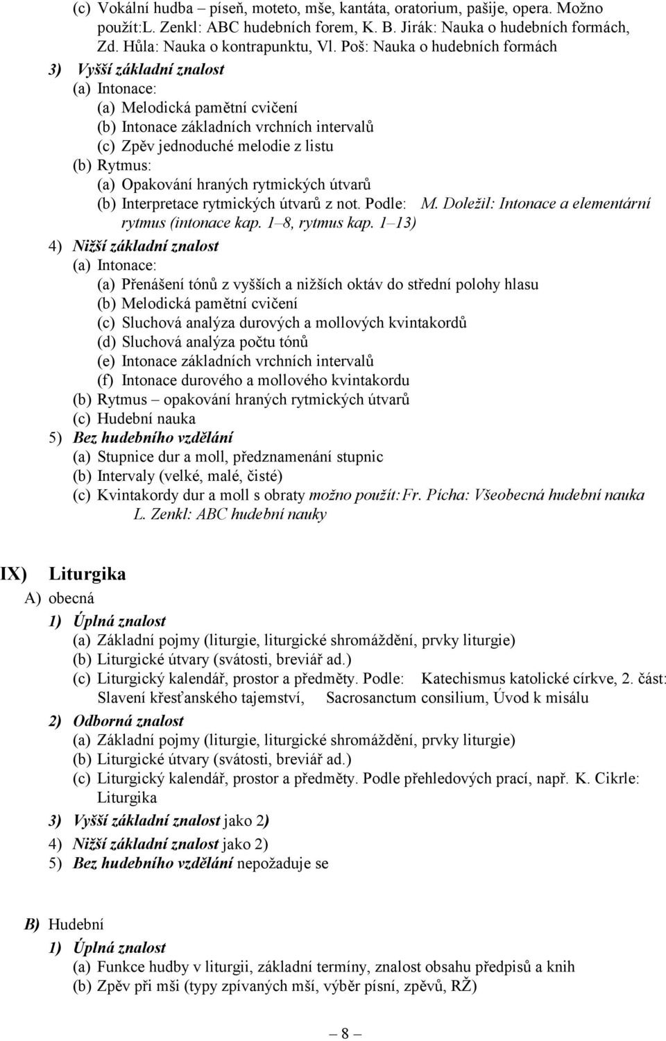 útvarů (b) Interpretace rytmických útvarů z not. Podle: M. Doležil: Intonace a elementární rytmus (intonace kap. 1 8, rytmus kap.