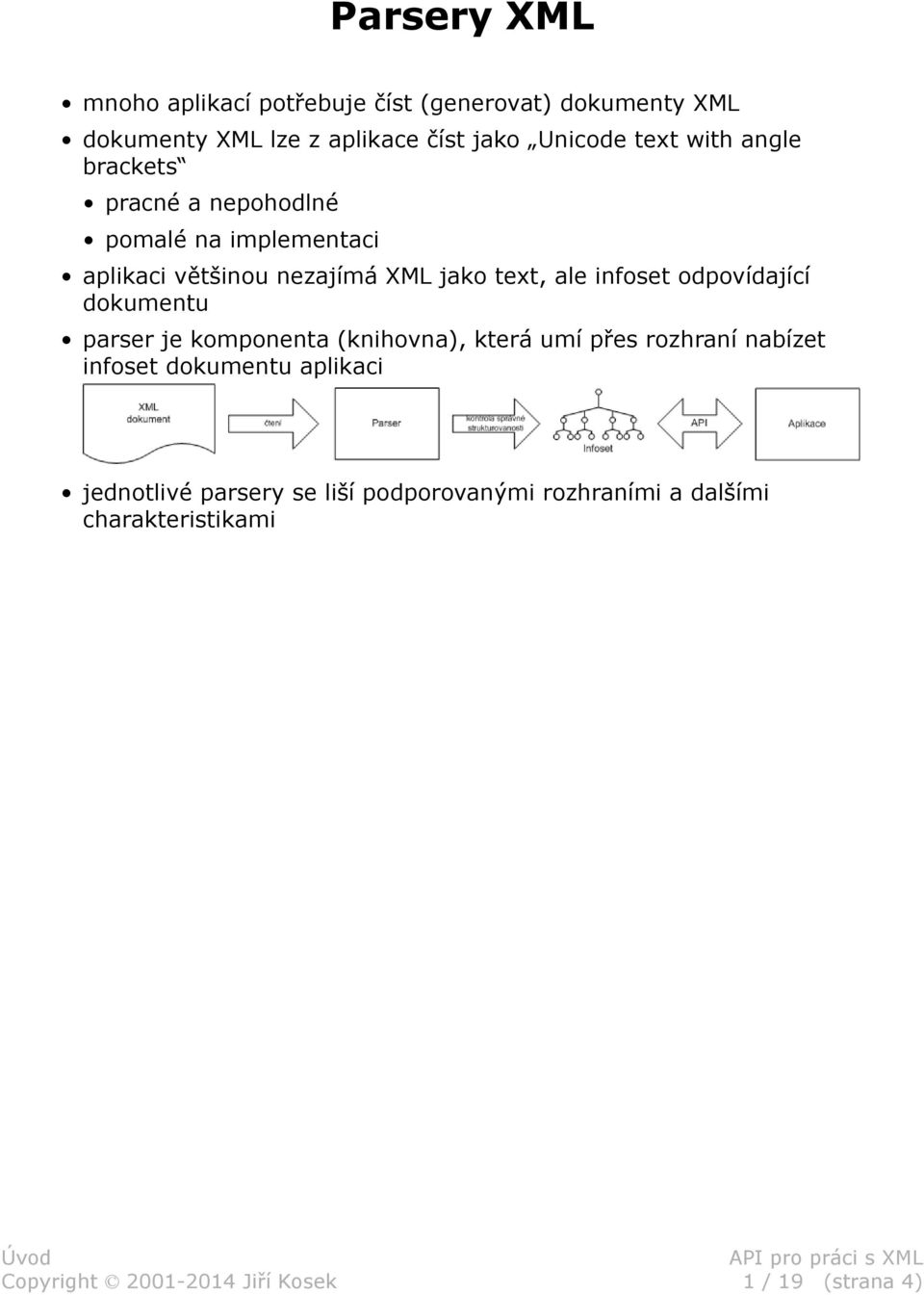 text, ale infoset odpovídající dokumentu parser je komponenta (knihovna), která umí přes rozhraní nabízet infoset